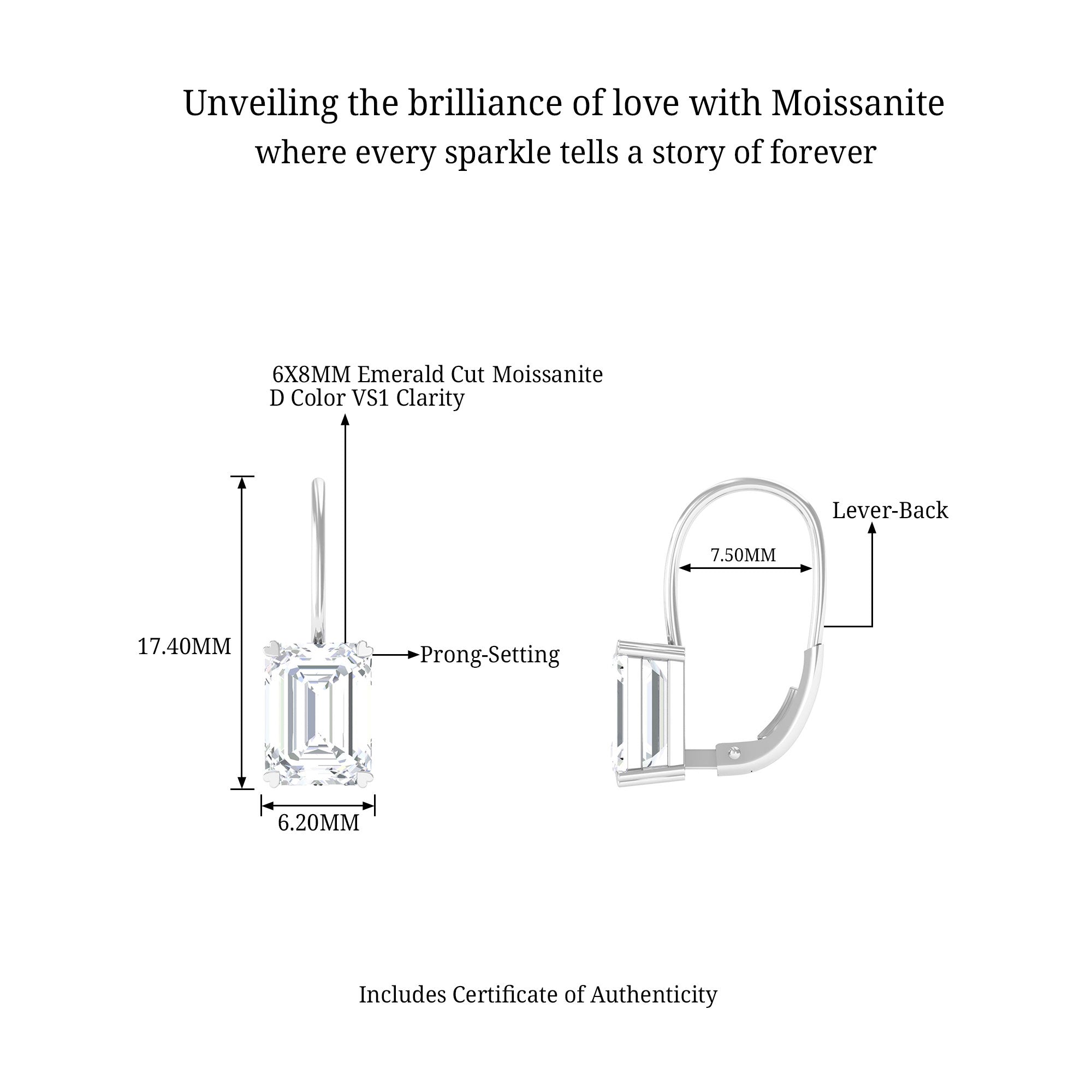 Sparkanite Jewels-Minimal Emerald Cut Moissanite Drop Earrings