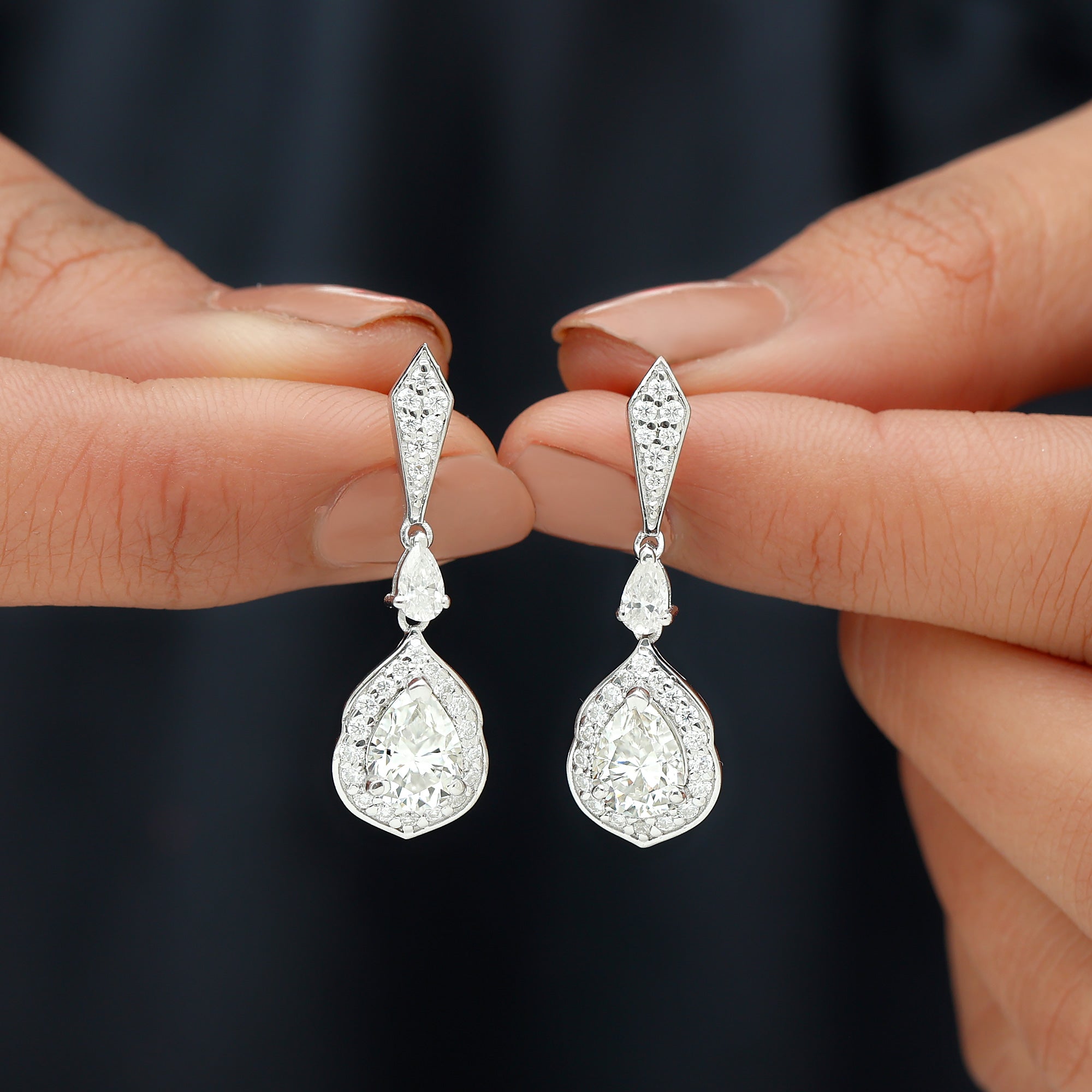 Sparkanite Jewels-Vintage Style Moissanite Teardrop Earrings