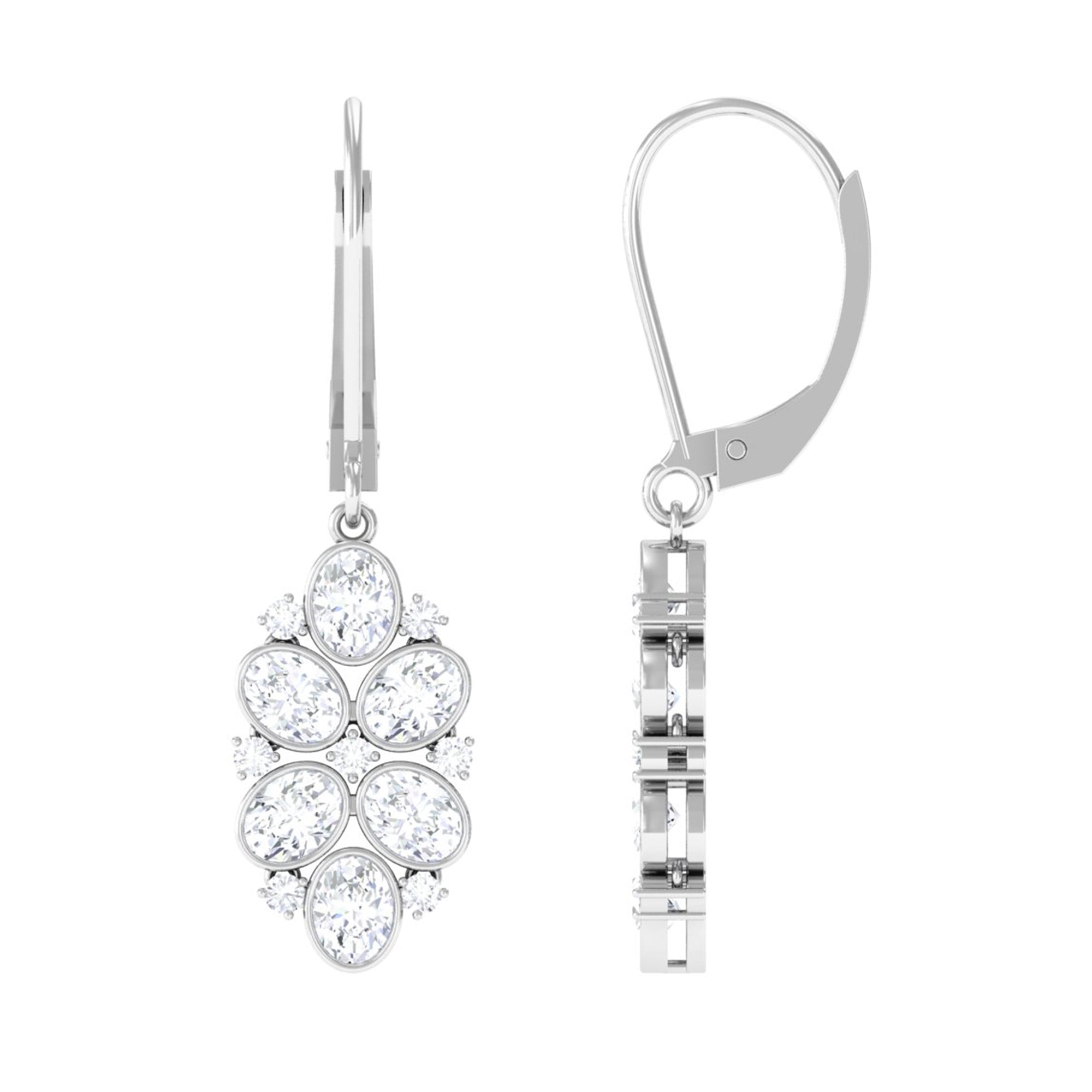 Sparkanite Jewels-Designer Oval Shape Moissanite Cluster Drop Earrings