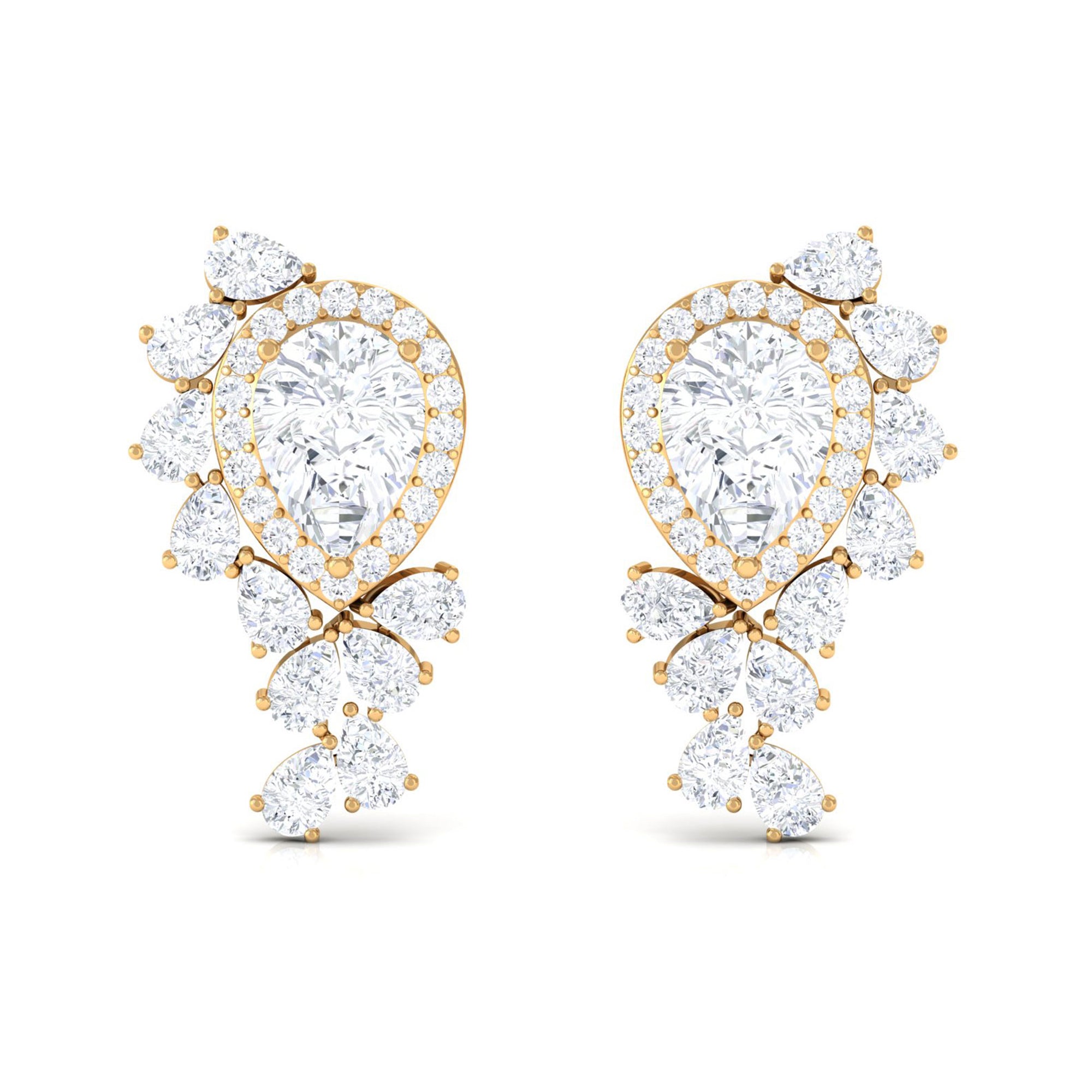 Sparkanite Jewels-Pear Shape Moissanite Cluster Cocktail Stud Earrings