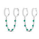 Sparkanite Jewels-Chain Hoop Earrings with Moissanite and Emerald