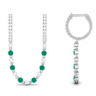 Sparkanite Jewels-Chain Hoop Earrings with Moissanite and Emerald