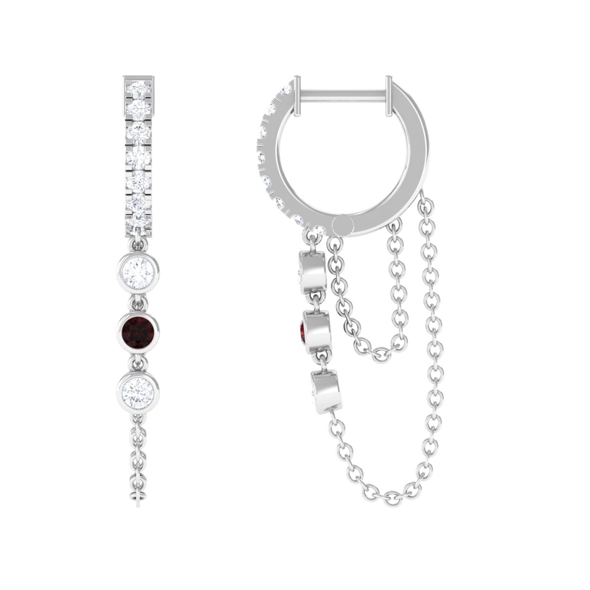 Sparkanite Jewels-Moissanite Double Chain hoop Earrings with Garnet