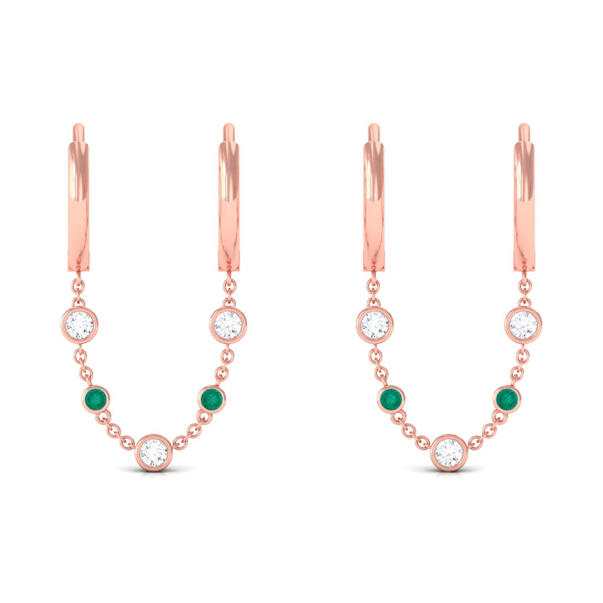 Sparkanite Jewels-Certified Moissanite Chain Hoop Earrings with Emerald