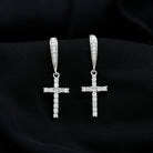 Sparkanite Jewels-Minimal Cross Dangle Earrings with Certified Moissanite