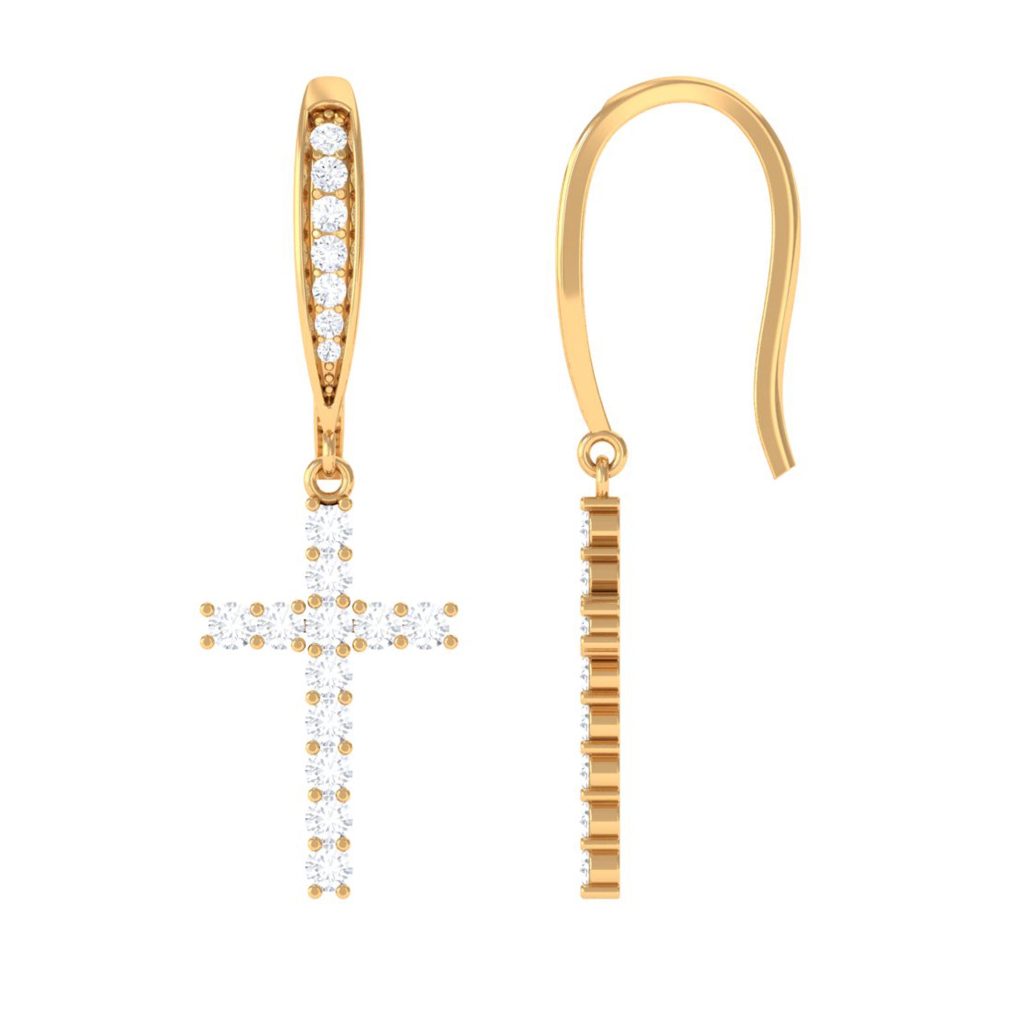 Sparkanite Jewels-Minimal Cross Dangle Earrings with Certified Moissanite