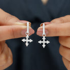 Sparkanite Jewels-Minimal Cross Drop Earrings with Certified Moissanite