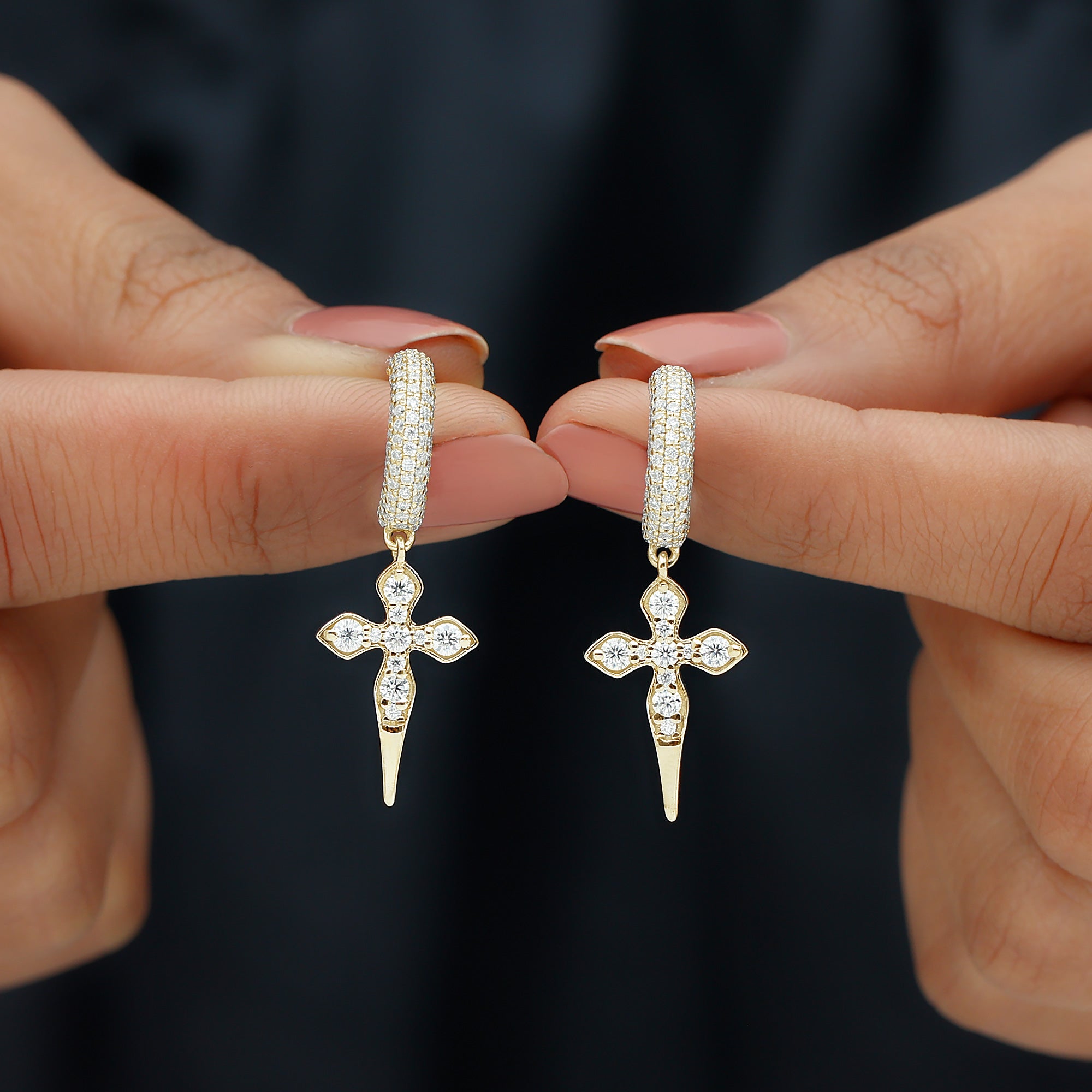 Sparkanite Jewels-Certified Moissanite Vintage Inspired Cross Drop Earrings