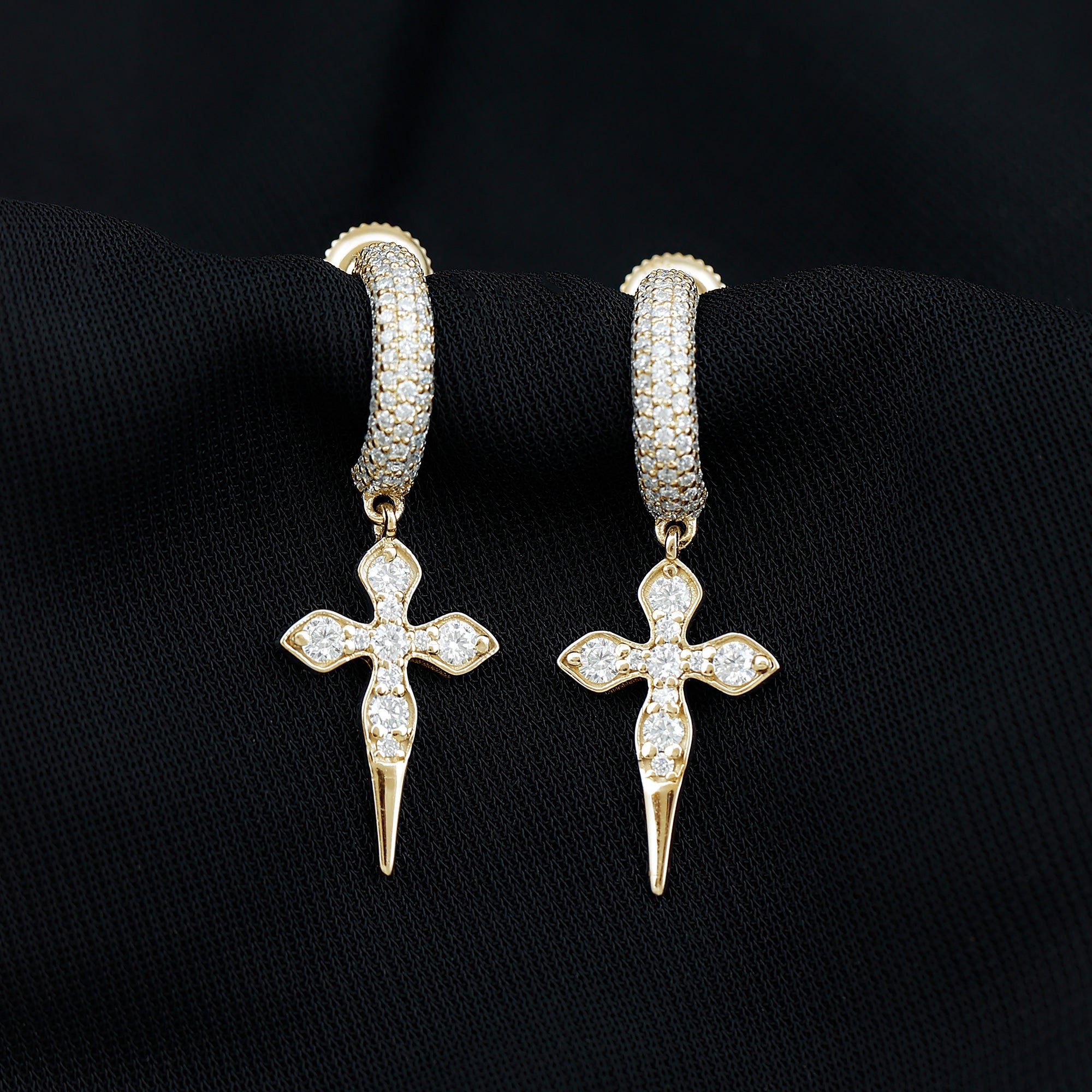 Sparkanite Jewels-Certified Moissanite Vintage Inspired Cross Drop Earrings