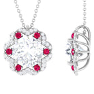 Statement Floral Inspired Pendant Necklace with Ruby and Moissanite D-VS1 10 MM - Sparkanite Jewels