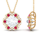 Statement Floral Inspired Pendant Necklace with Ruby and Moissanite D-VS1 10 MM - Sparkanite Jewels