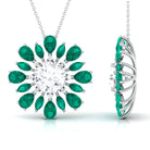 Nature Inspired Moissanite Flower Pendant with Emerald D-VS1 10 MM - Sparkanite Jewels