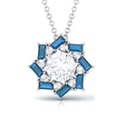 Round Moissanite Designer Floral Inspired Pendant with London Blue Topaz D-VS1 6 MM - Sparkanite Jewels