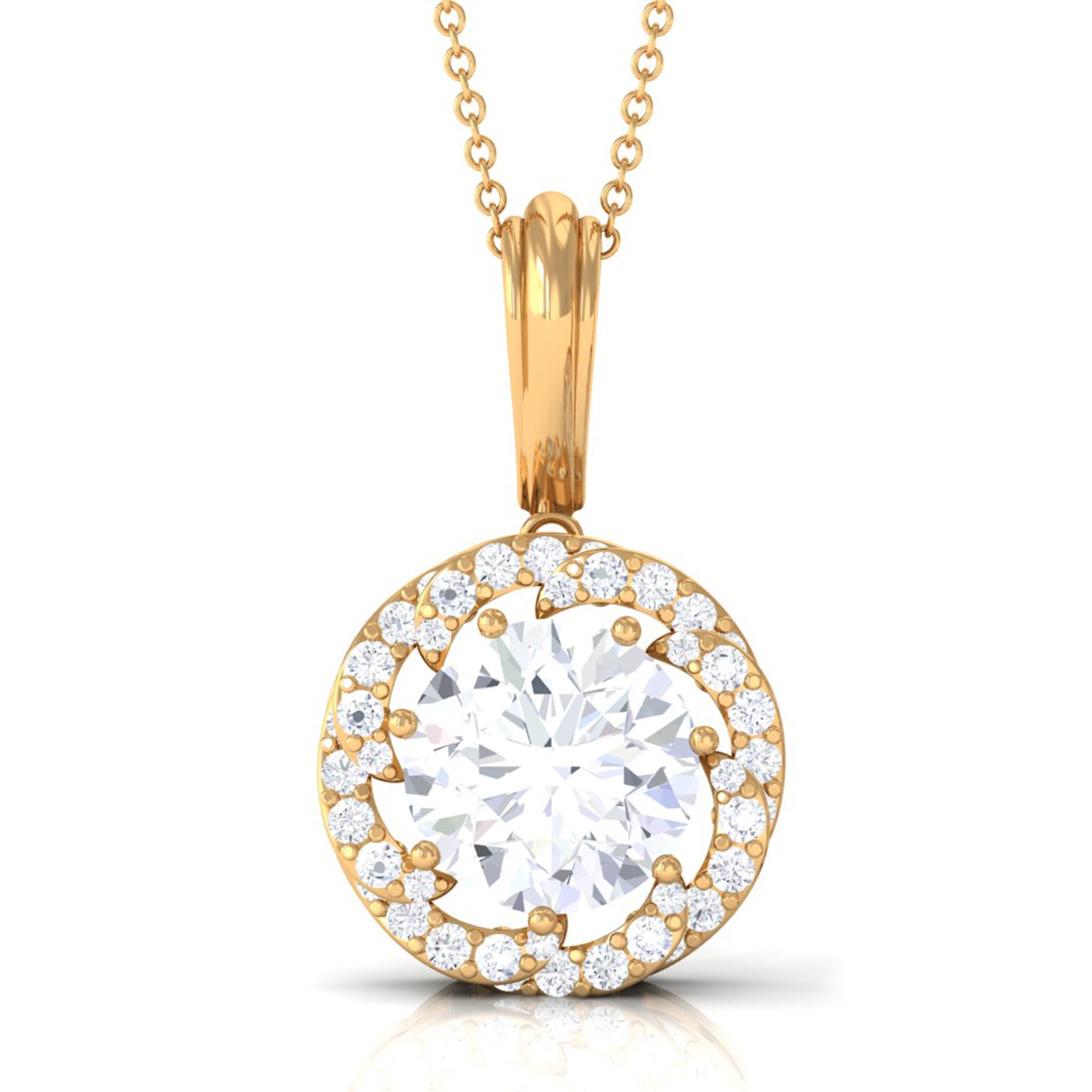 Classic Moissanite Halo Pendant Necklace D-VS1 10 MM - Sparkanite Jewels