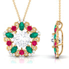 Certified Moissanite Floral Inspired Pendant with Emerald and Ruby D-VS1 10 MM - Sparkanite Jewels