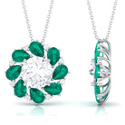 Nature Inspired Floral Pendant Necklace with Moissanite and Emerald D-VS1 10 MM - Sparkanite Jewels