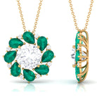 Nature Inspired Floral Pendant Necklace with Moissanite and Emerald D-VS1 10 MM - Sparkanite Jewels