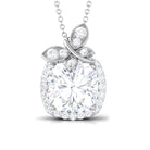 Cushion Cut Moissanite Halo Pendant with Butterfly D-VS1 10 MM - Sparkanite Jewels