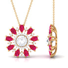 Certified Moissanite Floral Inspired Pendant Necklace with Ruby D-VS1 7 MM - Sparkanite Jewels