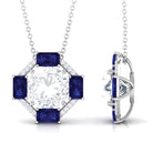 Contemporary Moissanite Pendant Necklace with Blue Sapphire D-VS1 9 MM - Sparkanite Jewels