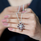 Sparkanite Jewels-Certified Moissanite Statement Floral Inspired Pendant with Garnet