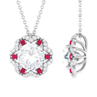 Statement Floral Inspired Pendant Necklace with Ruby and Moissanite D-VS1 8 MM - Sparkanite Jewels