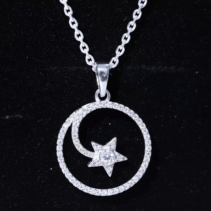 Sparkanite Jewels-Open Circle Moissanite Pendant Necklace with Star