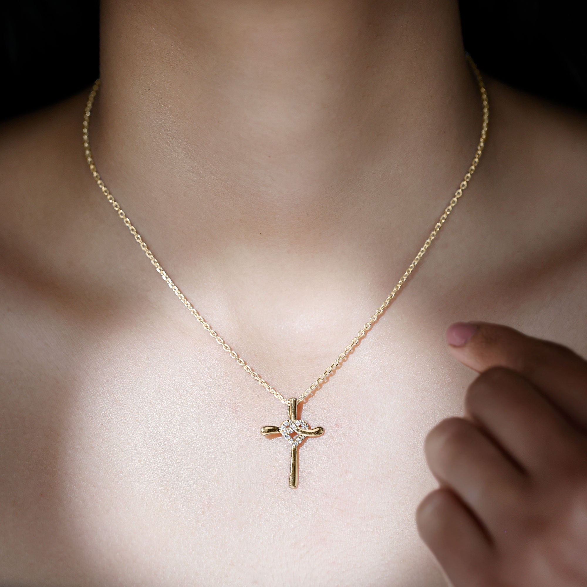 Sparkanite Jewels-Cross Heart Pendant Necklace with Certified Moissanite