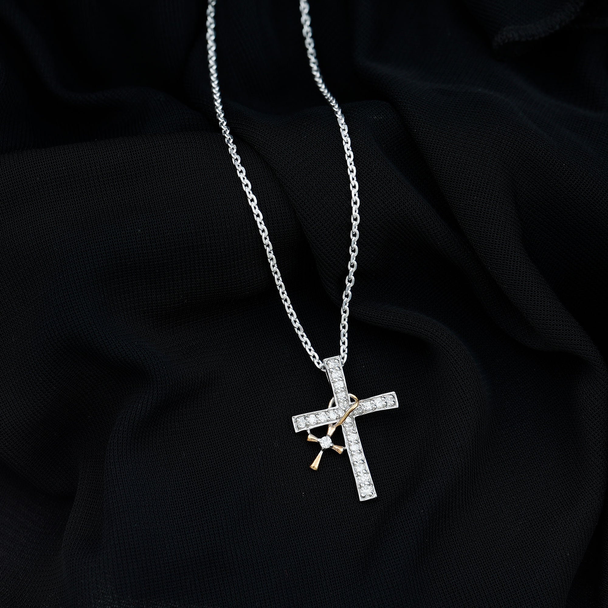 Sparkanite Jewels-Double Cross Pendant Necklace with Certified Moissanite