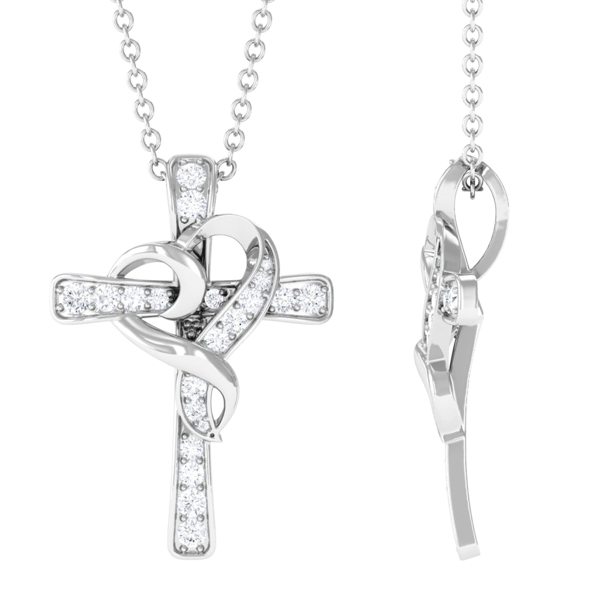 Sparkanite Jewels-Minimal Cross Heart Pendant Necklace with Certified Moissanite