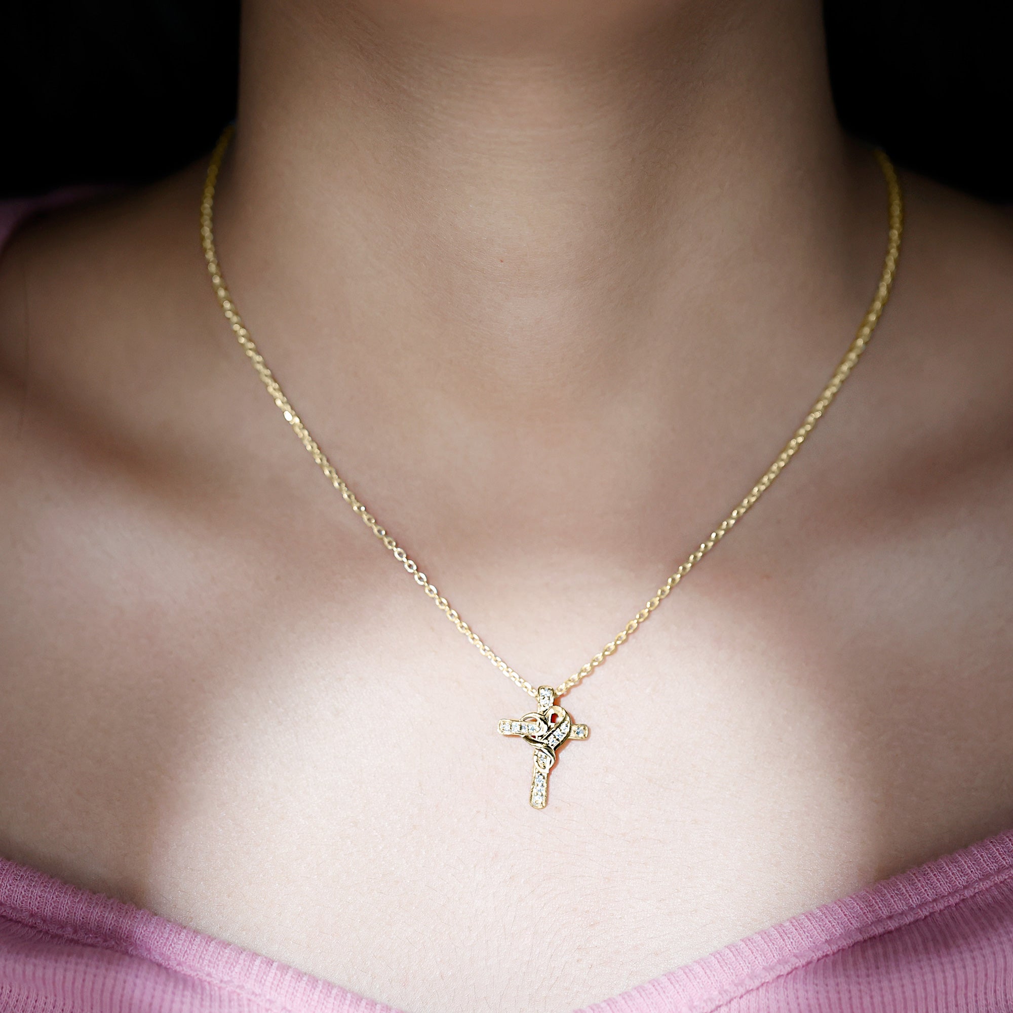 Sparkanite Jewels-Minimal Cross Heart Pendant Necklace with Certified Moissanite