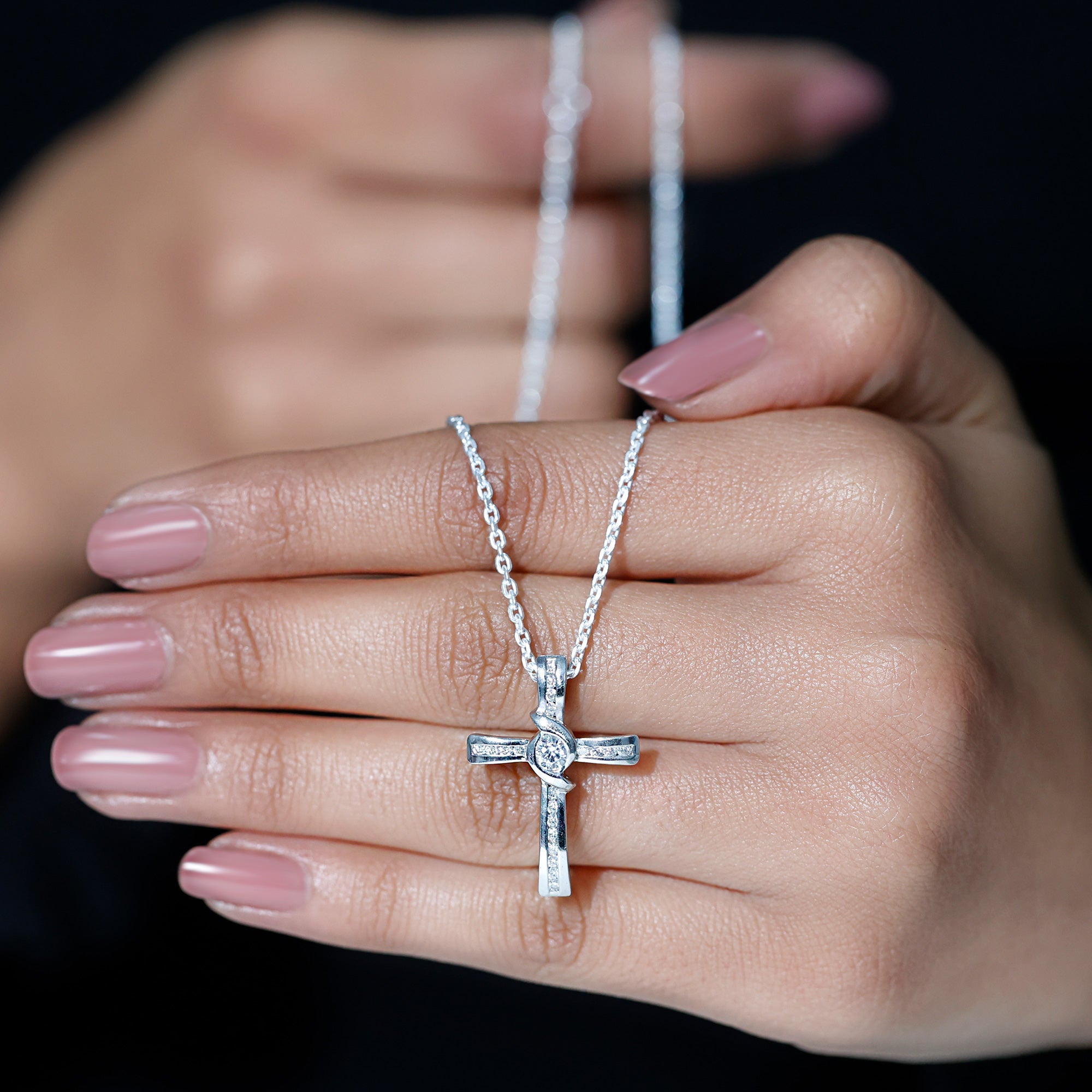 Sparkanite Jewels-Cross Pendant Necklace with Moissanite