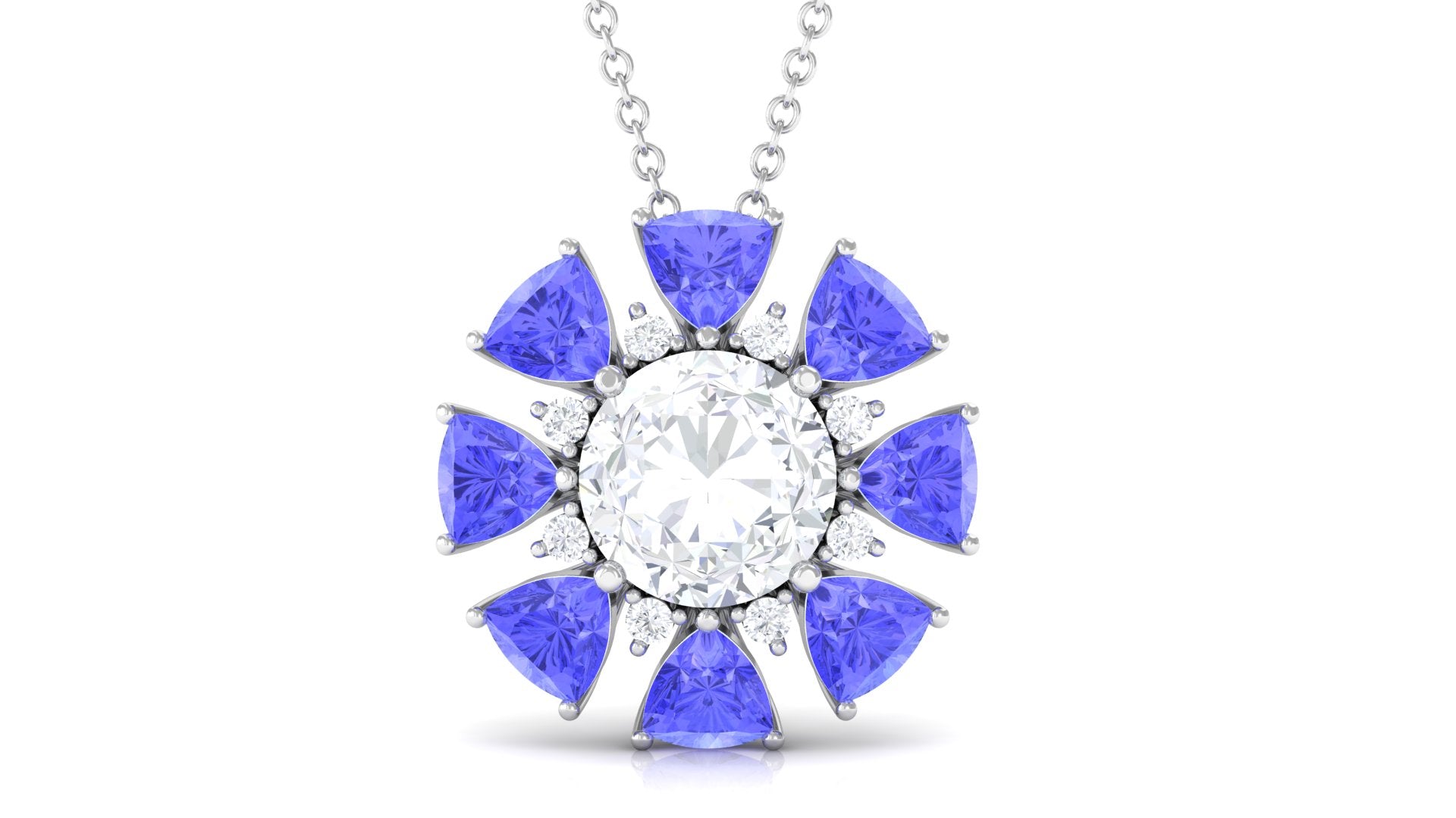 Sparkanite Jewels-Floral Inspired Pendant with Moissanite and Lab Created Tanzanite