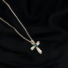 Sparkanite Jewels-Certified Moissanite Cross Silver Pendant with Lab Emerald