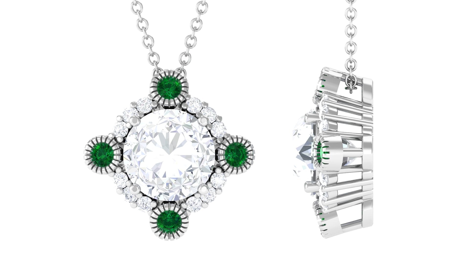 Sparkanite Jewels-Vintage Inspired Pendant with Moissanite and Lab Grown Emerald