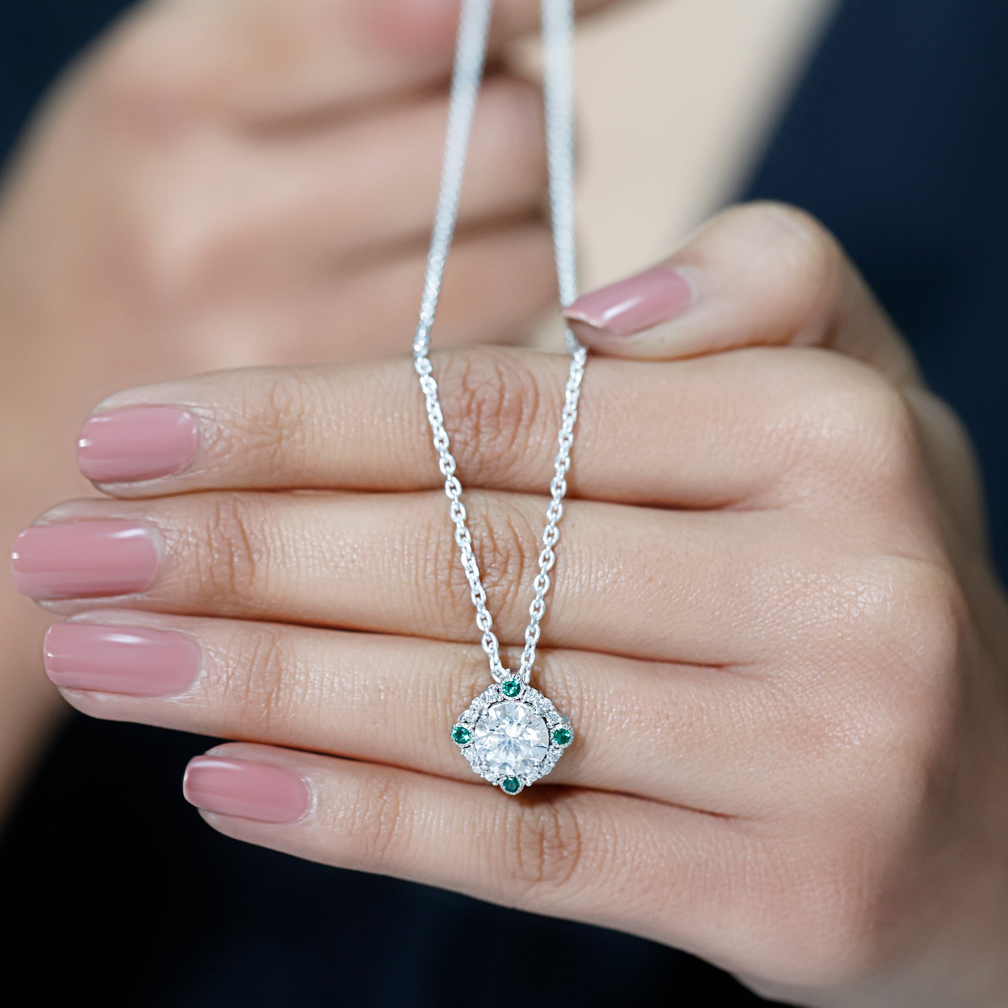 Sparkanite Jewels-Vintage Inspired Pendant with Moissanite and Lab Grown Emerald