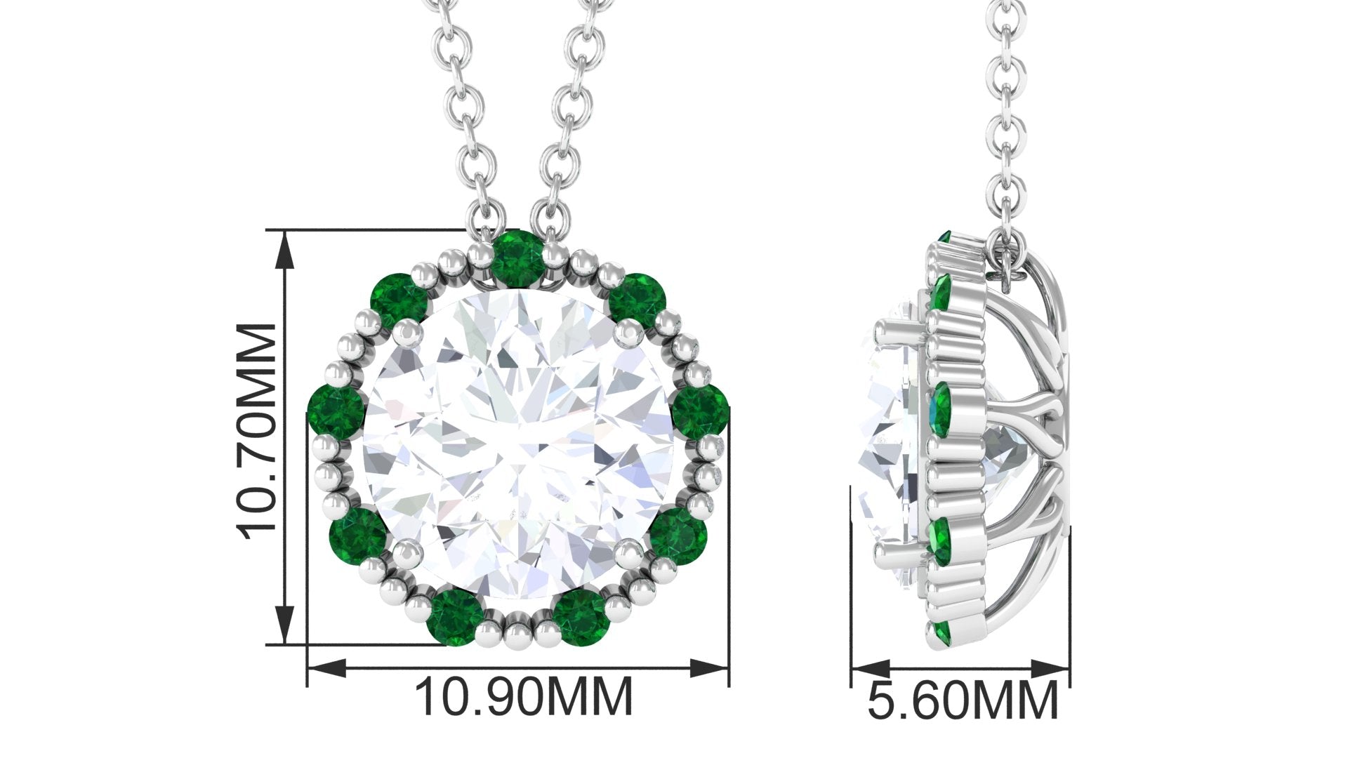 Sparkanite Jewels-Moissanite Vintage Style Pendant Necklace with Lab Created Emerald