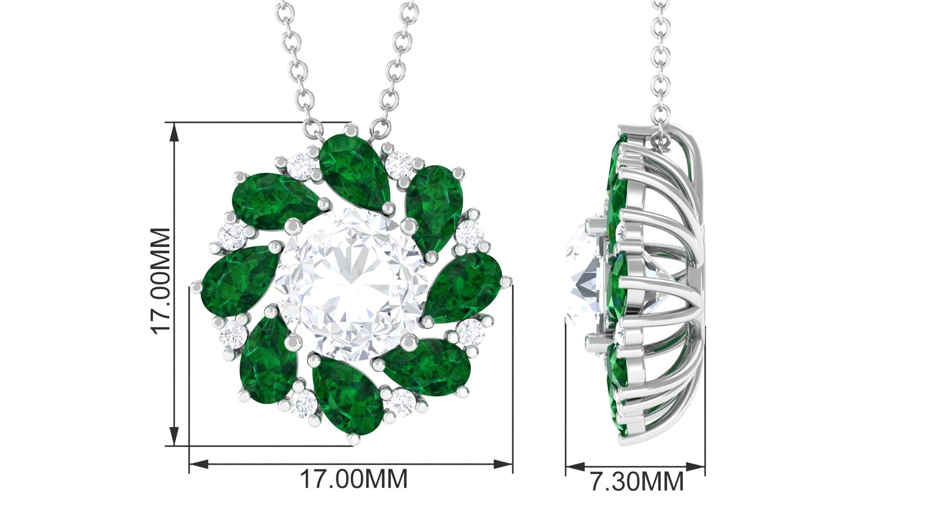 Sparkanite Jewels-Nature Inspired Floral Pendant with Moissanite and Lab Grown Emerald