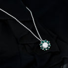 Sparkanite Jewels-Nature Inspired Floral Pendant with Moissanite and Lab Grown Emerald