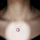 Sparkanite Jewels-Nature Inspired Moissanite Flower Silver Pendant with Lab Grown Ruby