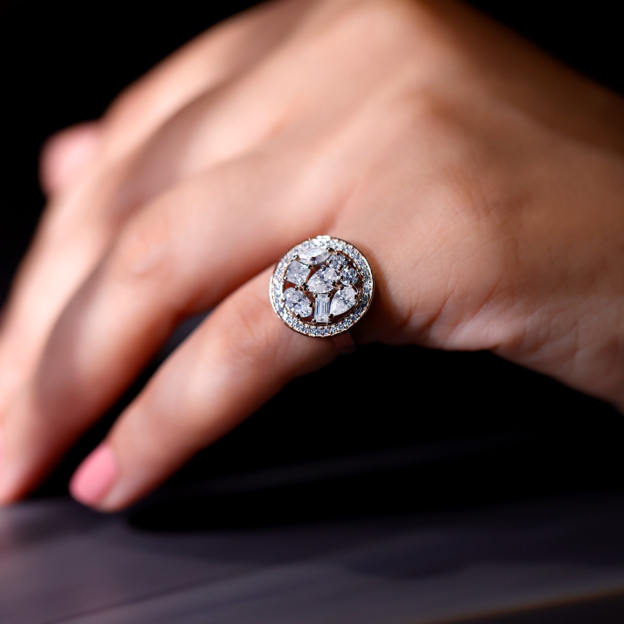 Sparkanite Jewels-Certified Moissanite Cluster Cocktail Ring