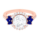 Sparkanite Jewels-Statement Moissanite Halo Engagement Ring with Sapphire