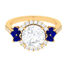 Sparkanite Jewels-Statement Moissanite Halo Engagement Ring with Sapphire