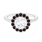 Sparkanite Jewels-Certified Moissanite Cocktail Halo Ring with Garnet