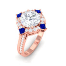 Sparkanite Jewels-Vintage Inspired Moissanite Halo Engagement Ring with Lab Grown Blue Sapphire