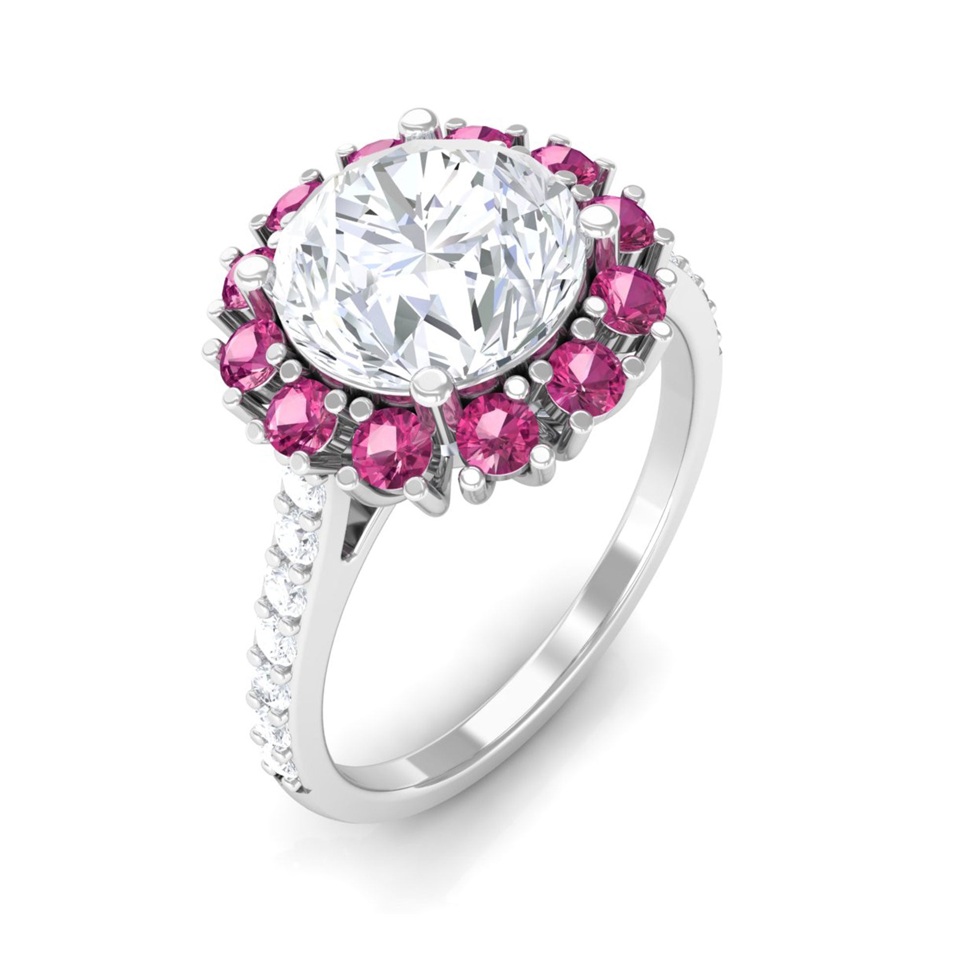 Sparkanite Jewels-Moissanite Cocktail Ring with Pink Tourmaline Halo