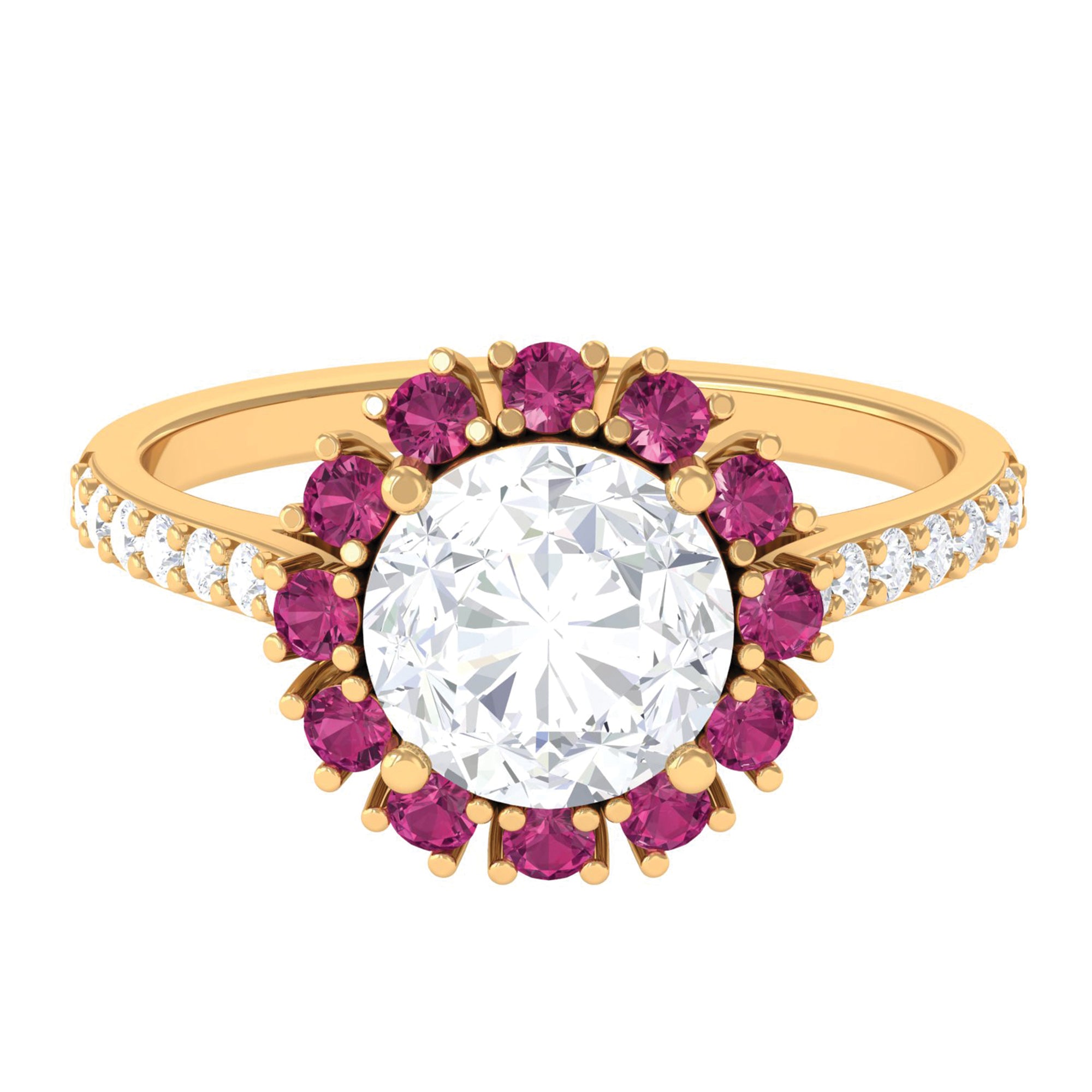 Sparkanite Jewels-Moissanite Cocktail Ring with Pink Tourmaline Halo