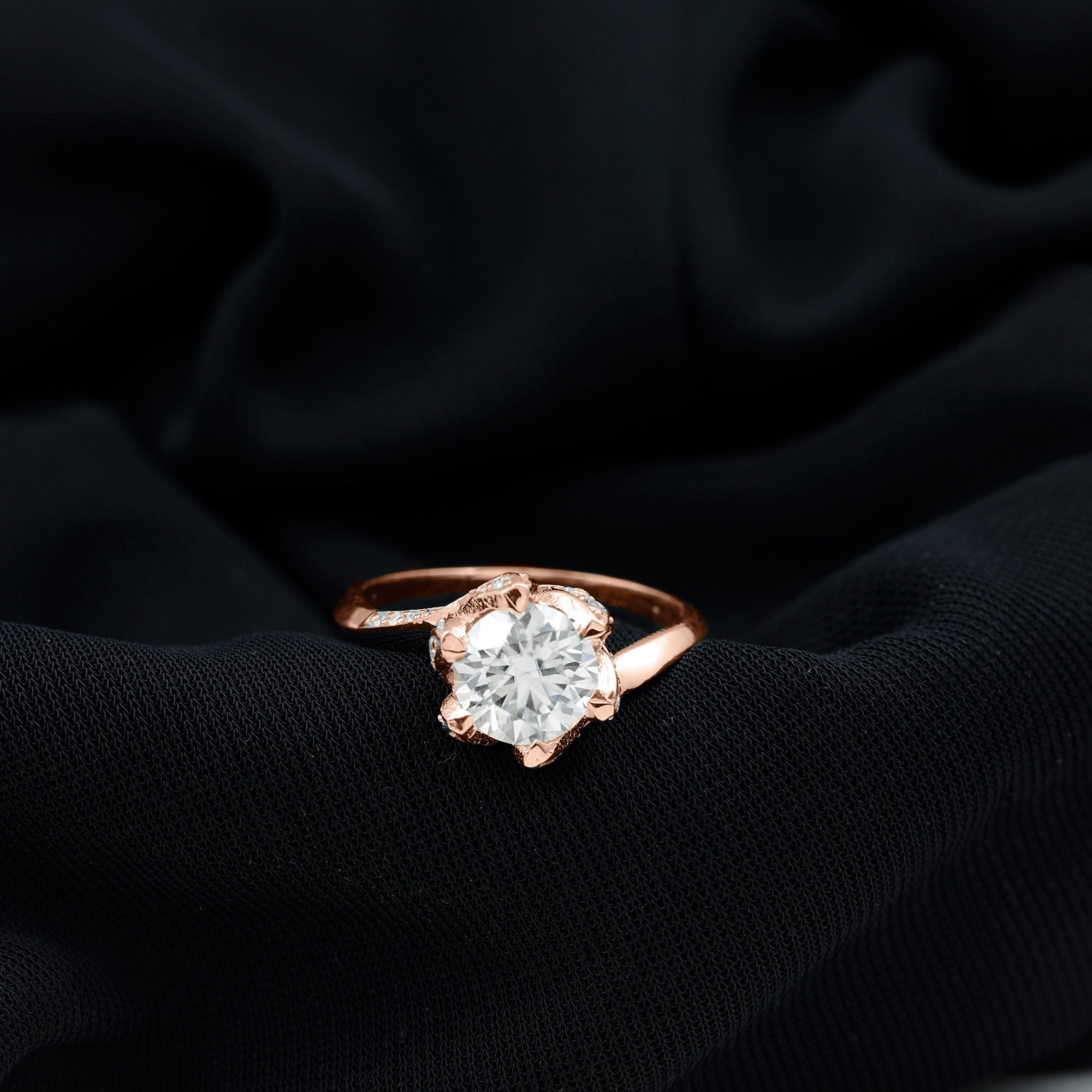 Sparkanite Jewels-Floral Inspired Moissanite Solitaire Bypass Engagement Ring