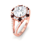 Sparkanite Jewels-Vintage Style Moissanite and Garnet Halo Engagement Ring in Split Shank