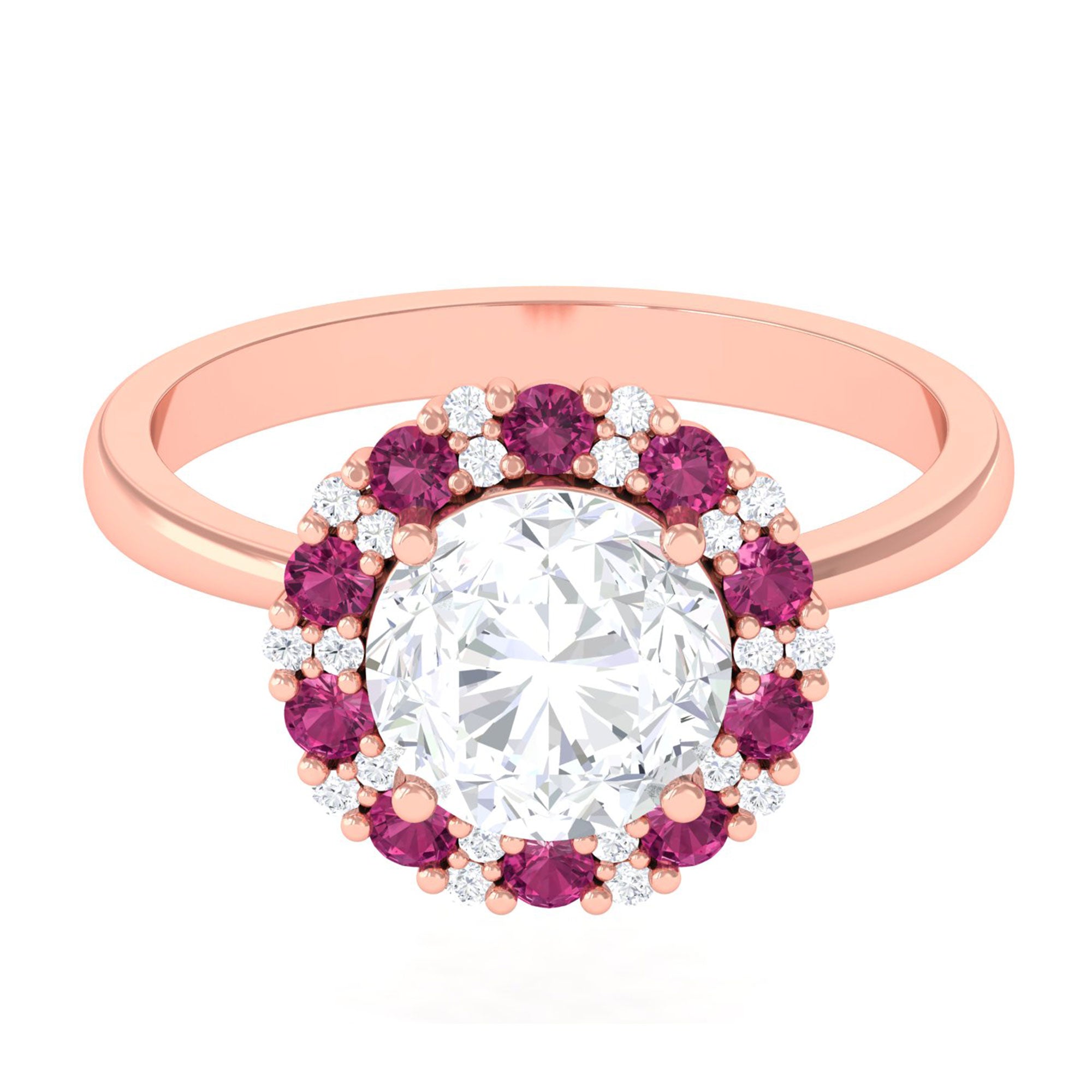 Sparkanite Jewels-Moissanite and Pink Tourmaline Cocktail Halo Engagement Ring